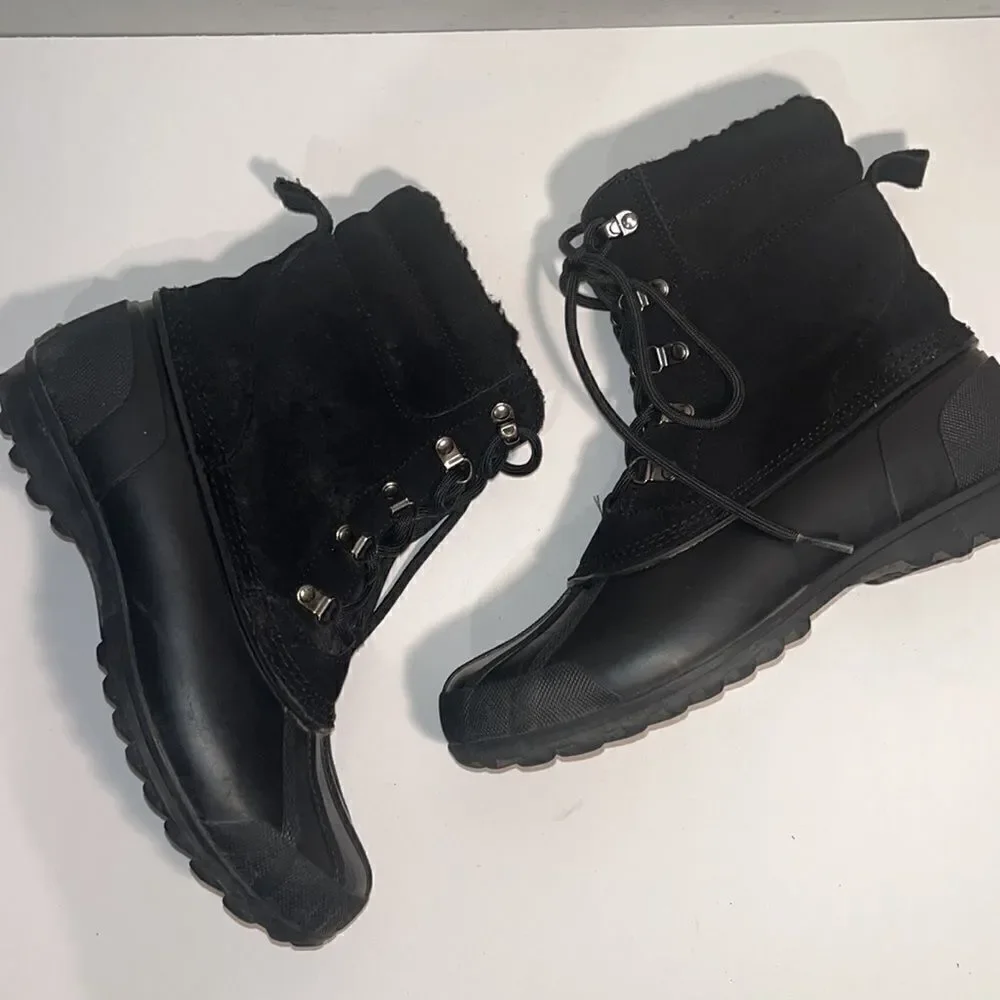 Lands End black suede leather upper and rubber duck boots